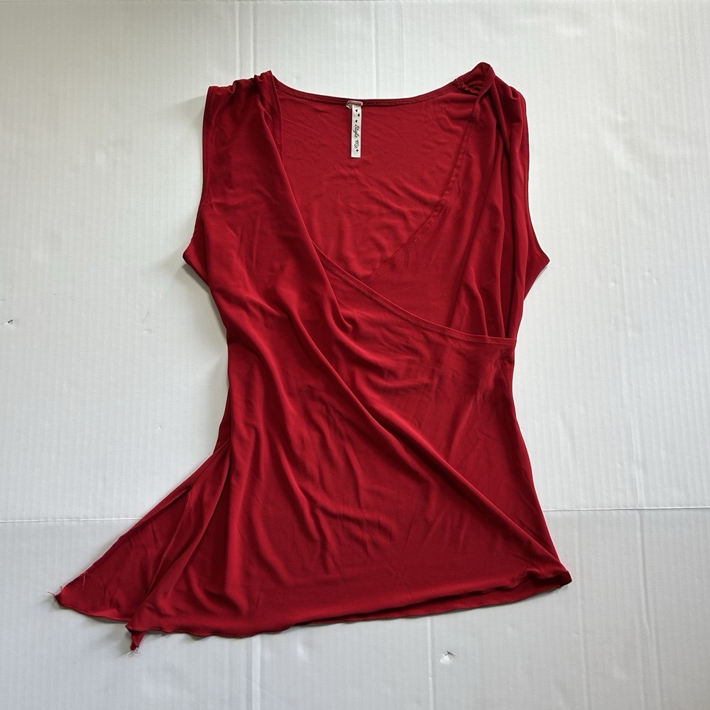 2000s Asymmetrical Red V Neck Top Y2K Coquette Parisian Chic 90s